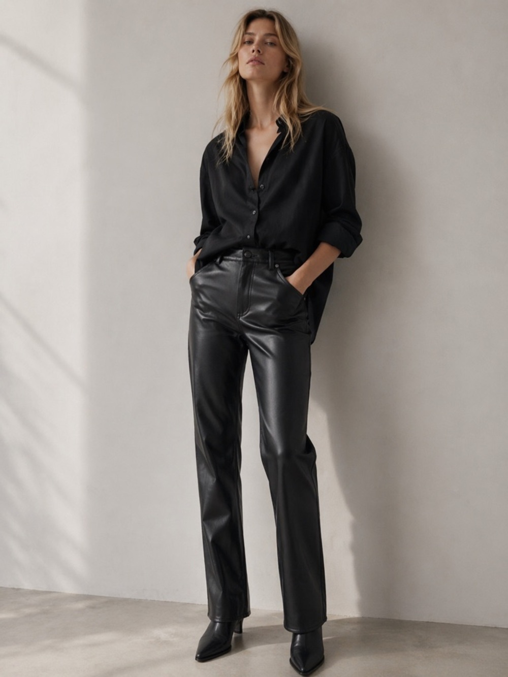 THE KOOPLES French Luxury Mid-Rise Straight Leg Faux Leather Trousers